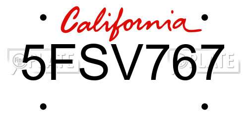 5FSV767 California License Plate
