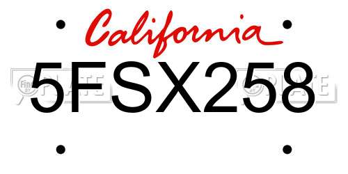 5FSX258 California License Plate