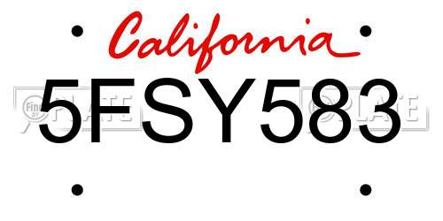 5FSY583 California License Plate