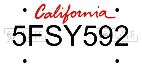 5FSY592 California License Plate