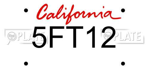5FT12 California License Plate