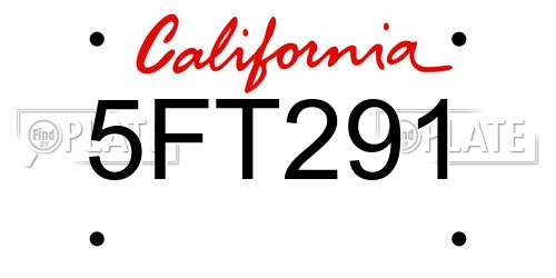 5FT291 California License Plate