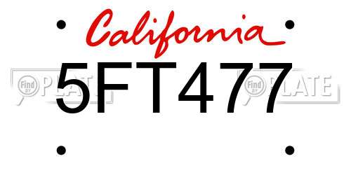 5FT477 California License Plate