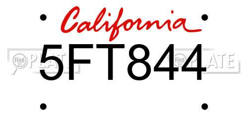 5FT844 California License Plate