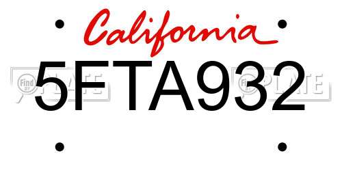 5FTA932 California License Plate