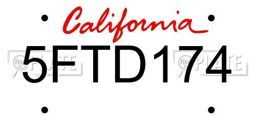 5FTD174 California License Plate