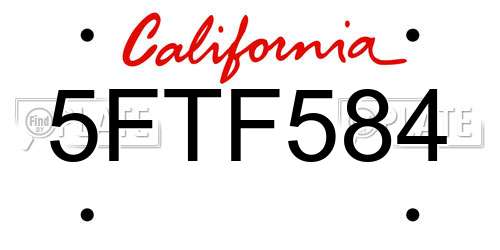 5FTF584 California License Plate