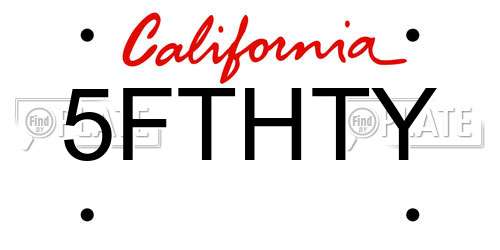 5FTHTY California License Plate