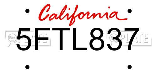 5FTL837 California License Plate
