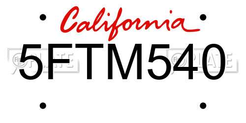 5FTM540 California License Plate