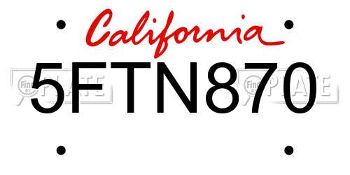 5FTN870 California License Plate