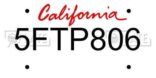 5FTP806 California License Plate