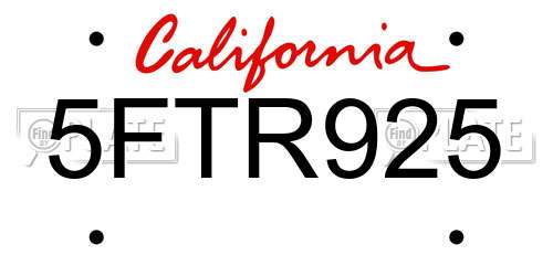 5FTR925 California License Plate