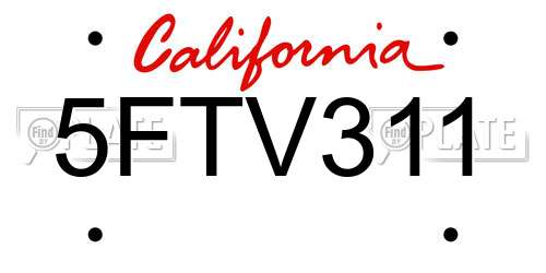 5FTV311 California License Plate