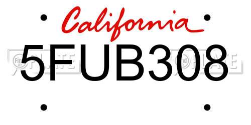 5FUB308 California License Plate