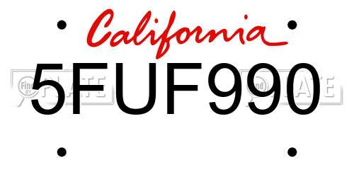 5FUF990 California License Plate