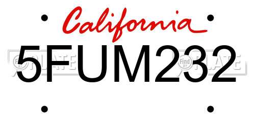 5FUM232 California License Plate
