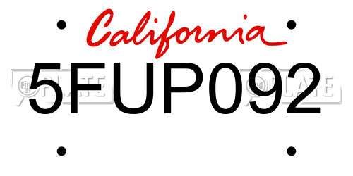 5FUP092 California License Plate