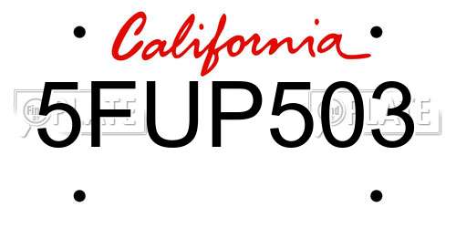5FUP503 California License Plate