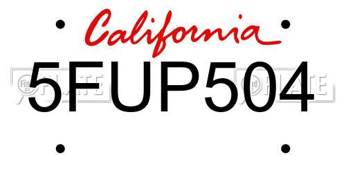 5FUP504 California License Plate