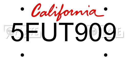 5FUT909 California License Plate