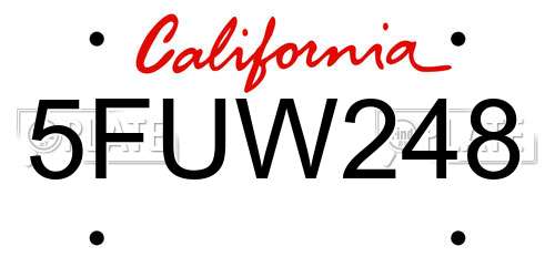 5FUW248 California License Plate