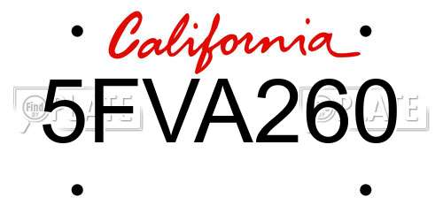 5FVA260 California License Plate