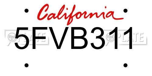 5FVB311 California License Plate