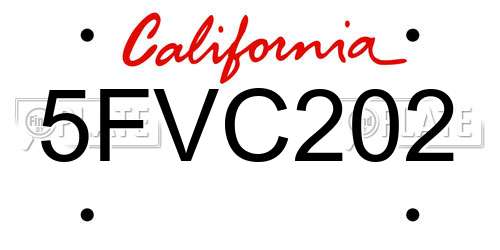 5FVC202 California License Plate