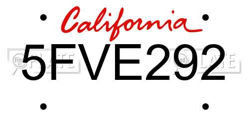 5FVE292 California License Plate