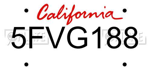 5FVG188 California License Plate