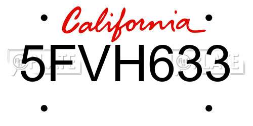 5FVH633 California License Plate