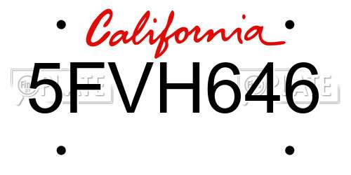5FVH646 California License Plate