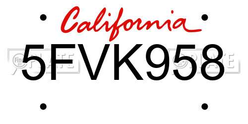 5FVK958 California License Plate