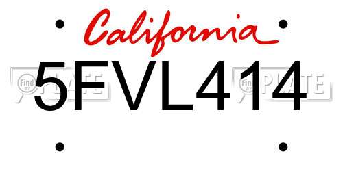 5FVL414 California License Plate