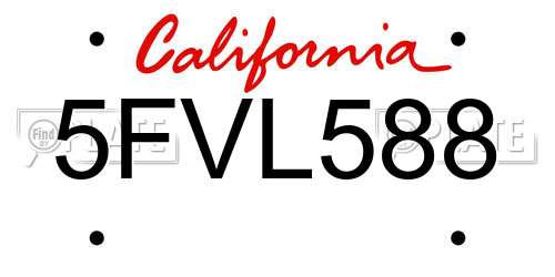 5FVL588 California License Plate
