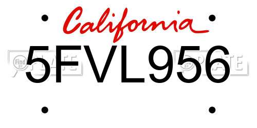 5FVL956 California License Plate