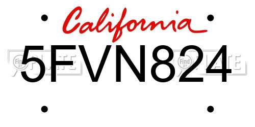 5FVN824 California License Plate