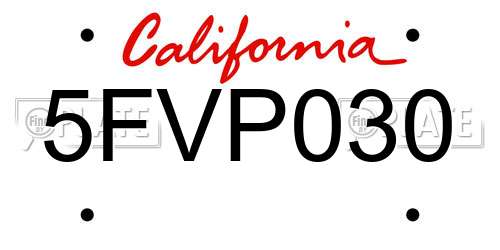 5FVP030 California License Plate