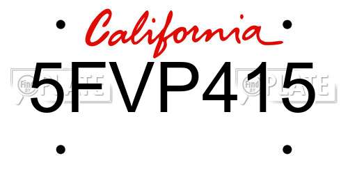 5FVP415 California License Plate
