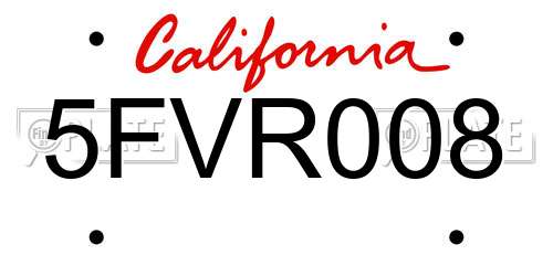 5FVR008 California License Plate