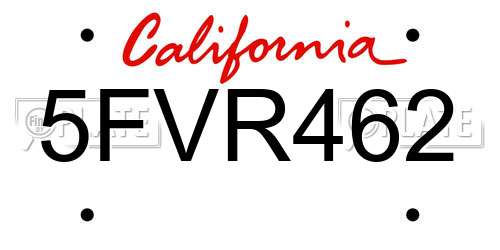 5FVR462 California License Plate