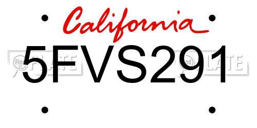 5FVS291 California License Plate
