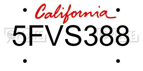5FVS388 California License Plate