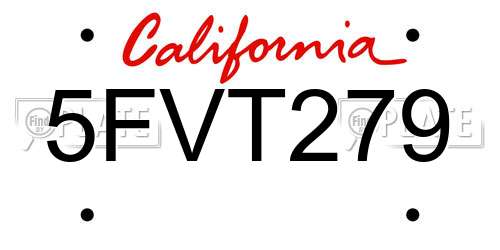 5FVT279 California License Plate