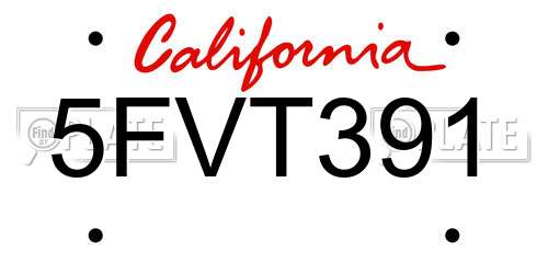 5FVT391 California License Plate