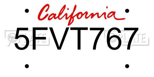 5FVT767 California License Plate