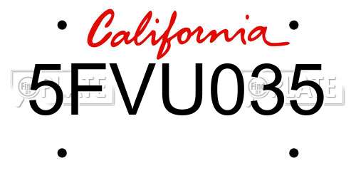 5FVU035 California License Plate