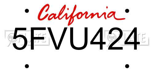 5FVU424 California License Plate