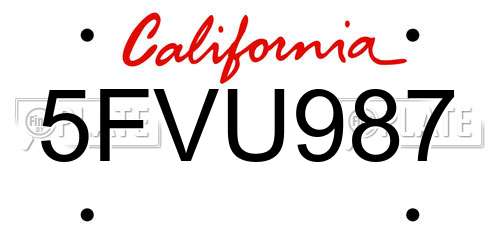 5FVU987 California License Plate